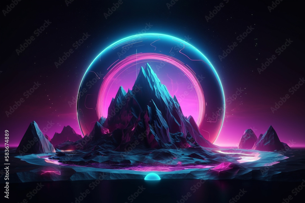 AI-Generated Cosmic Mountain Portal - Neon light Glow, Abstract ...