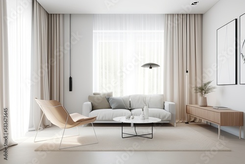living room interior, minimalist living room, AI, created with AI, generative AI © RMKD