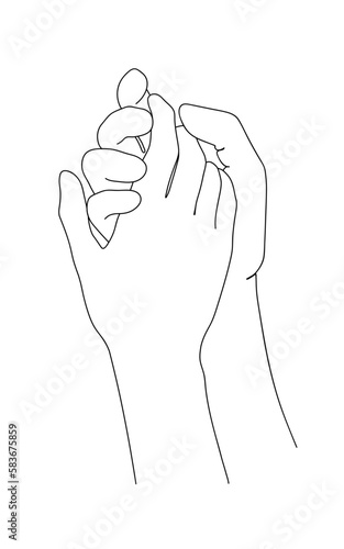 Love and support concept. Female and male holding hands one line drawing. Vector illustration