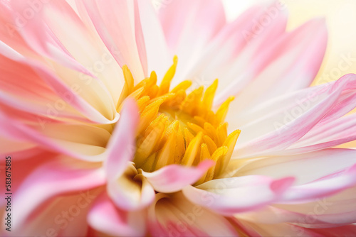 Close up of pink dahlia flowers on a light background. Generative AI