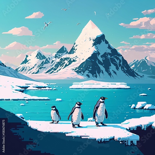 Family Penguins Pixel Art 