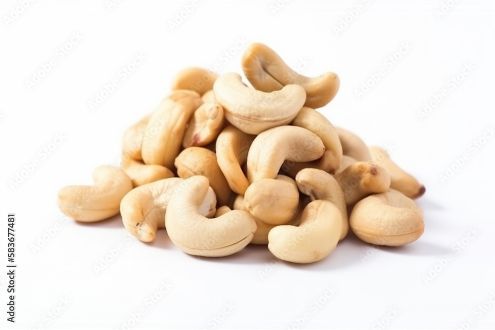 Heap of cashew nuts isolated on white background. Generative AI Heap of cashew nuts isolated on white background. Generative AI