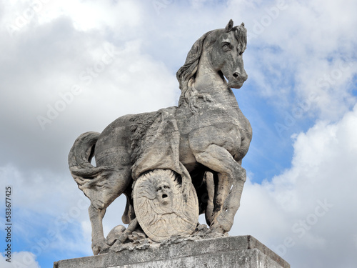 Equestrian statue Gallic Warrior by Antoine Preault on the Pont d'Iena bridge in Paris, France