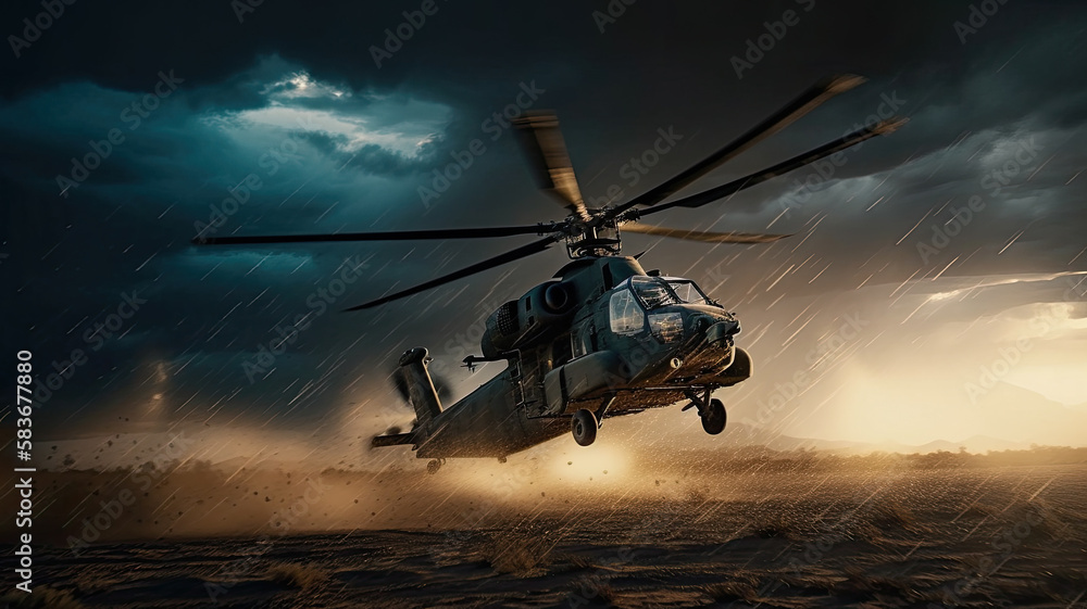 military helicopter in flight created with Generative AI technology military helicopter in flight created with Generative AI technology