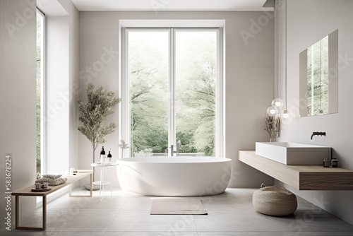 modern bathroom interior, minimalistic bathroom, AI, Generative AI, Created with AI © RMKD