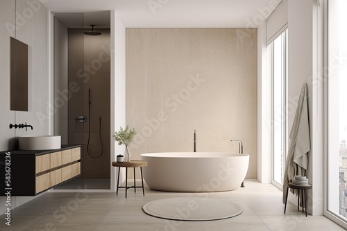 modern bathroom interior  minimalistic bathroom  AI  Generative AI  Created with AI