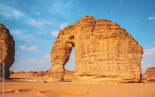 Jabal AlFil - Elephant Rock in Al Ula desert landscape, Saudi Arabia