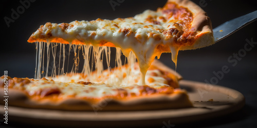 A pizza being lifted up with melting cheese