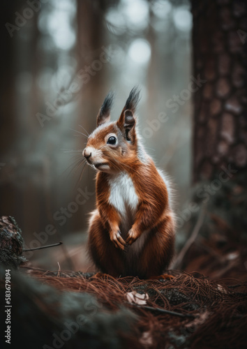 Red Squirrel in Woodlands-UK Wildlife-Generative AI