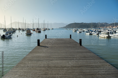Fototapeta Naklejka Na Ścianę i Meble -  Old wooden dock overlooking the Poets Gulf