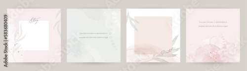 Floral watercolor social media post templates for beauty, cosmetics, jewelry, wedding concept.