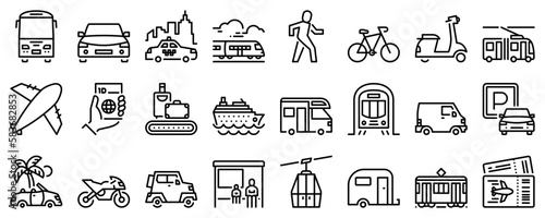 Line icons about transport on transparent background with editable stroke.