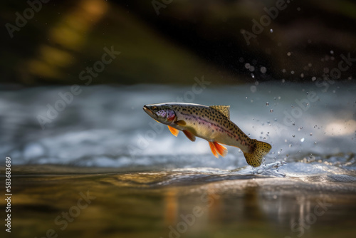 Trout in Jumping Spring Stream created with Generative AI Technology, ai, generative