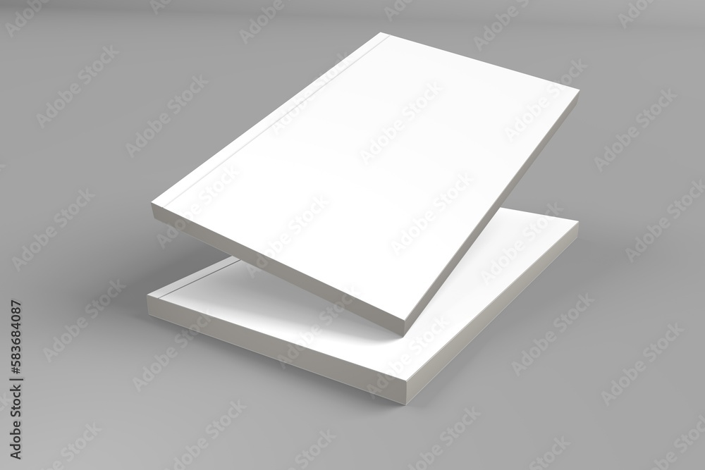 2 softcover book mockups are standing on a gray background, designed with 3D render visual effects that are indistinguishable from reality. A mockup, with flashy white covers resembling a real book. 2 softcover book mockups are standing on a gray background, designed with 3D render visual effects that are indistinguishable from reality. A mockup, with flashy white covers resembling a real book.