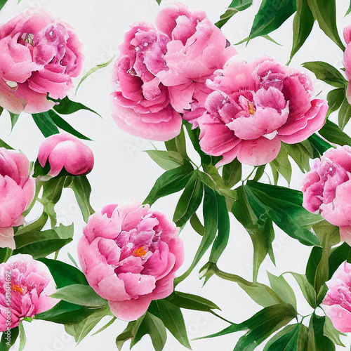 background with painted beautiful peonyes. Watercolor floral seamless pattern. © Vero