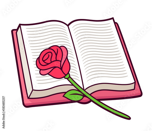 Red rose and book illustration