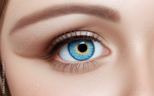 Realistic human eyes 3D illustration. Generative AI