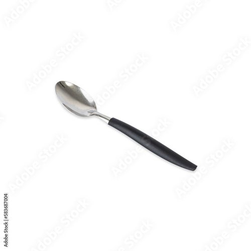 Metal and plastic spoon isolated over white background