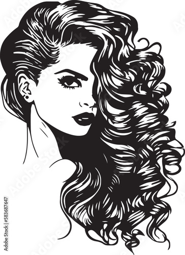Beautiful woman with long hair Vector art illustration