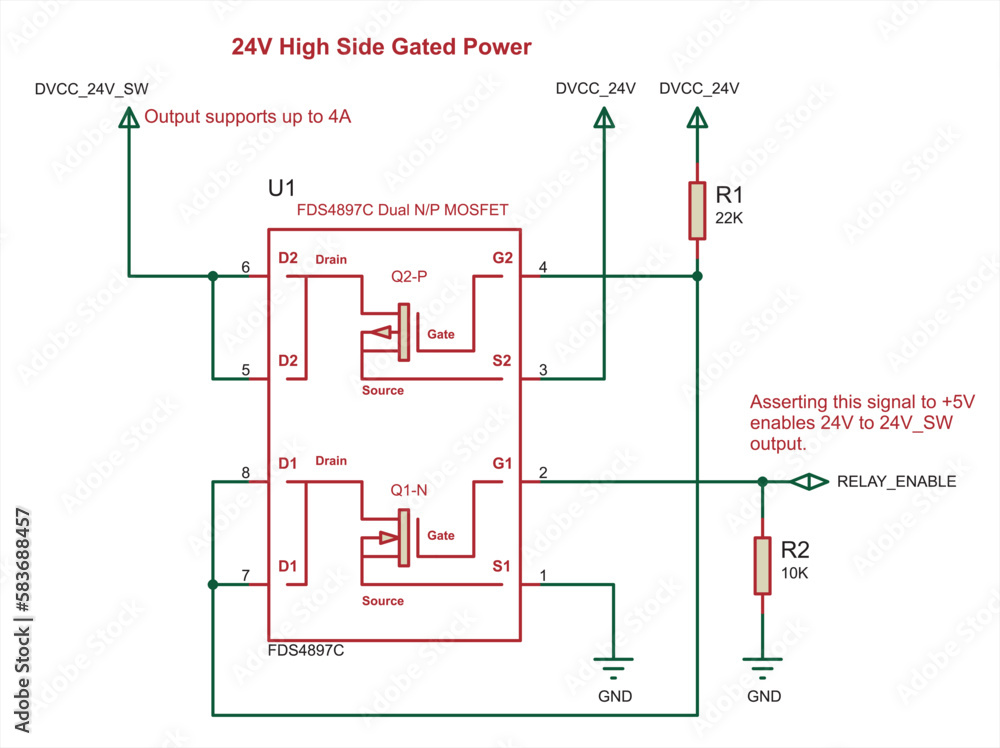 Schematic diagram of electronic device. Vector drawing electrical circuit with mosfet transistor