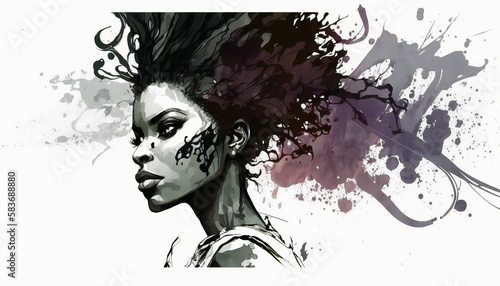 Black Female Warrior, isolated on white background - watercolor style illustration background by Generative Ai