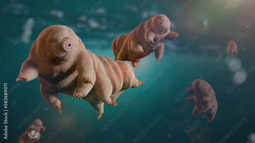 tardigrades, swimming microscopic moss piglets