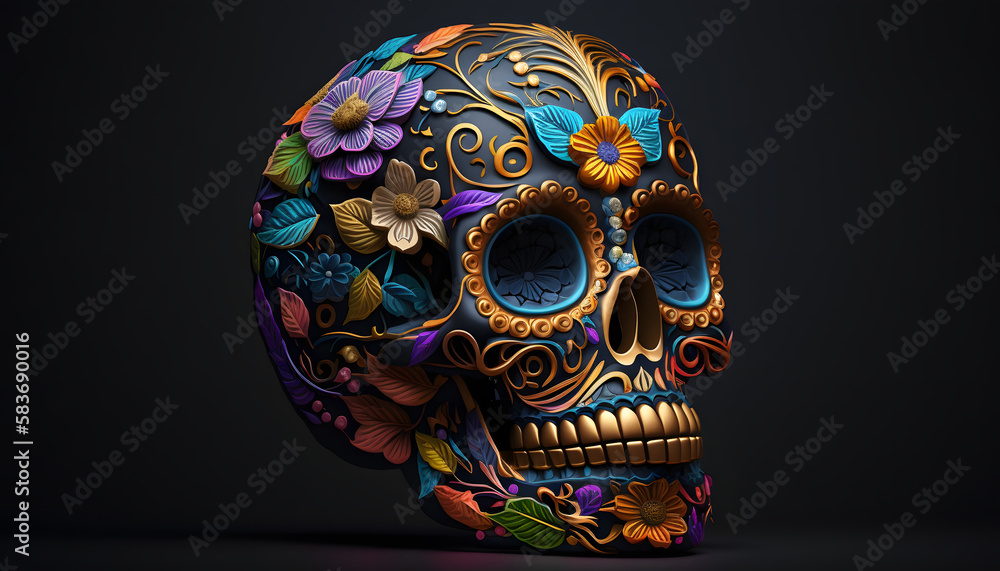 Colorful sugar skull. Generative AI