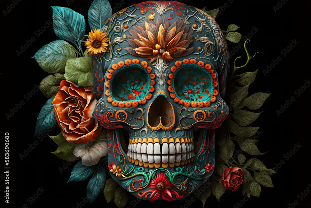 Colorful sugar skull. Generative AI Colorful sugar skull. Generative AI
