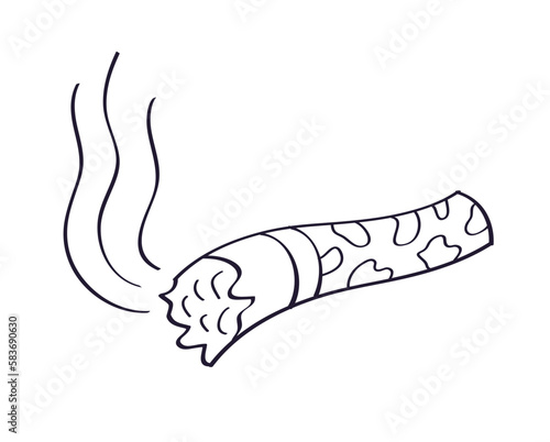 Cigarette butt with smoke doodle line vector icon, stop tobacco, quit smoking.