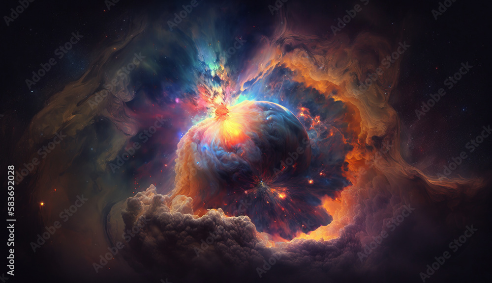 epic shot of planets and asteroids in nebulae. Generative AI