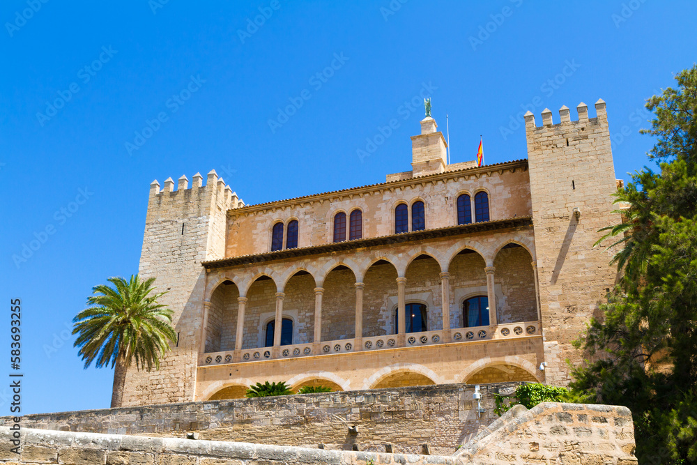 External view Almudaina Palace in Palma, Mallorca, Baleraric Islands, Spain.