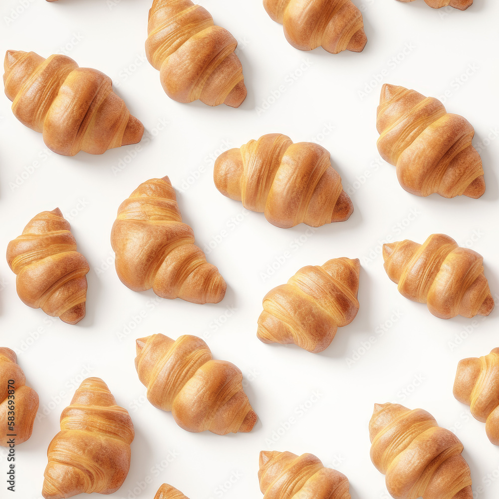 Stunning Overhead Shot of Delicious Croissants on a White Background - Generative Ai