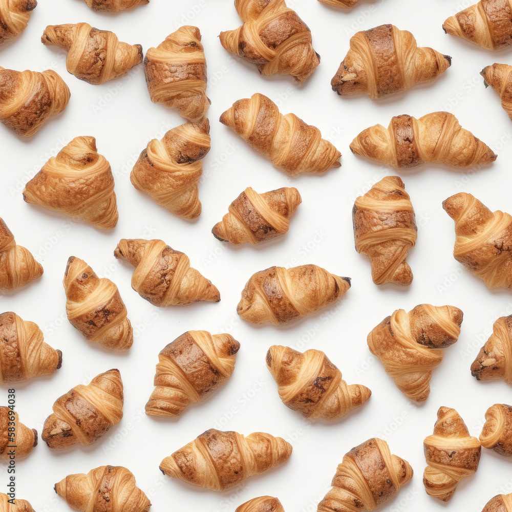 Top View Image of Fresh Croissants on White Background - Generative Ai Top View Image of Fresh Croissants on White Background - Generative Ai