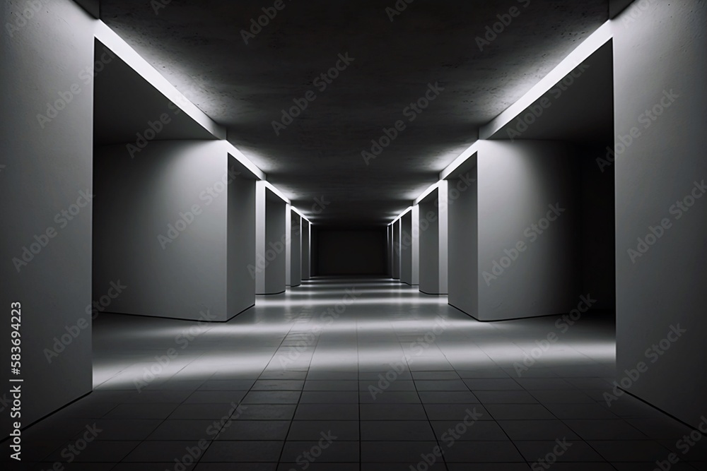 Fototapeta premium Empty corridor of space ship, Generative AI illustrations