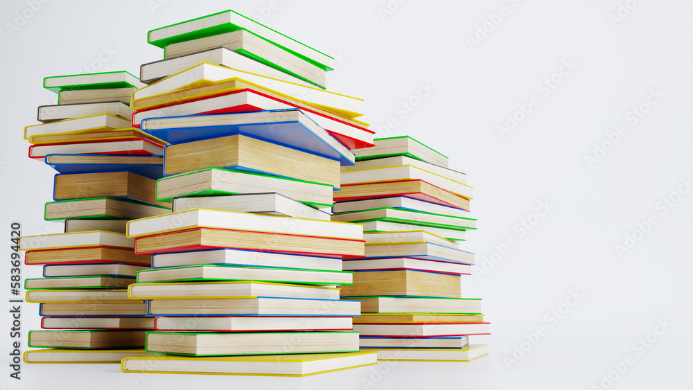 Stack of colored books isolated on white background, back oncept, back to school , 3D render Stack of colored books isolated on white background, back oncept, back to school , 3D render