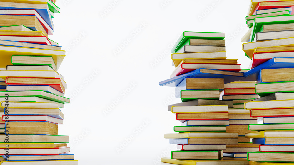 Stack of colored books isolated on white background, back oncept, back to school , 3D render Stack of colored books isolated on white background, back oncept, back to school , 3D render