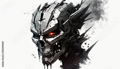 Humanoid killer robot, isolated on white background - watercolor style illustration background by Generative Ai