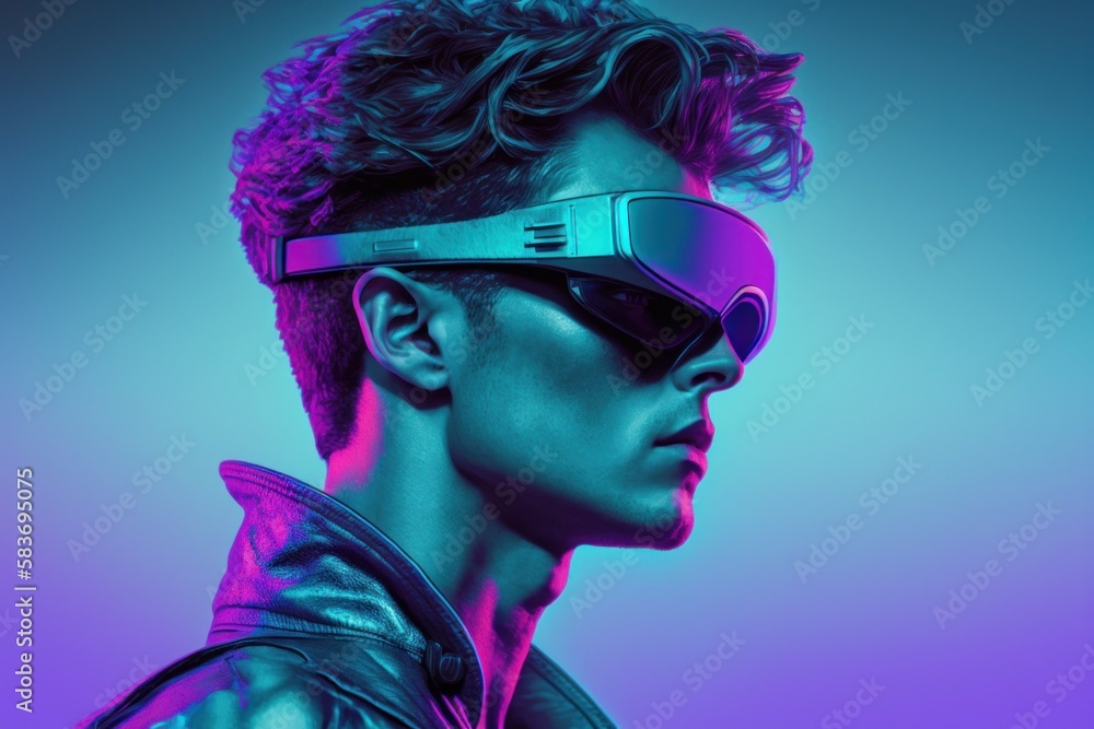 Young man wearing virtual reality glasses. AI generated, human enhanced. Young man wearing virtual reality glasses. AI generated, human enhanced.