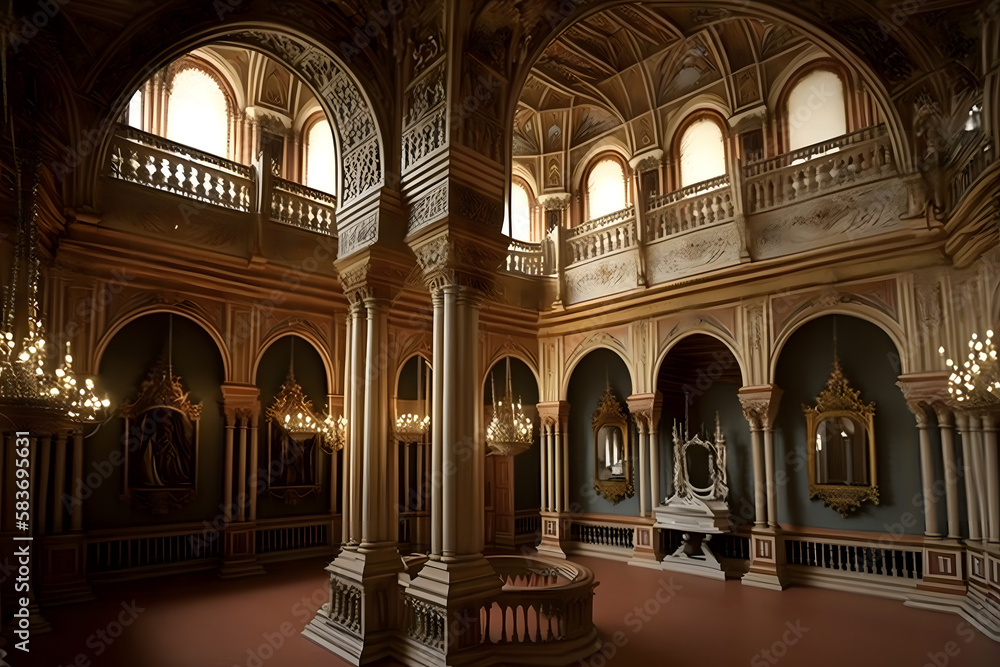 Royal interior of the castle. Generative AI