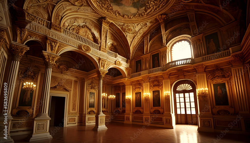 Royal interior of the castle. Generative AI