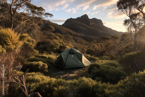 camping in the mountains - Outdoor Camping Poster Background Idea - made with generative AI