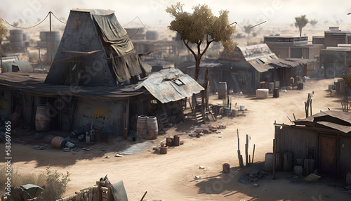 A post-apocalyptic village in the desert. Generative AI