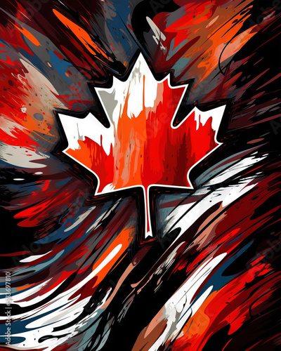 red and black abstract with Maple leaf (ID: 583697810)