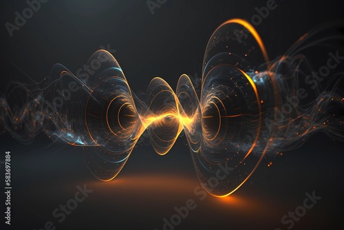 3D abstract sound wave visual background. Dynamic motion soundwaves neon lines. High frequencies visualization with particles. Music energy spectrum pattern. Audio creativity concept. Generative AI