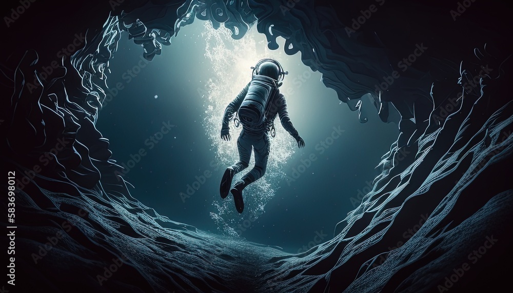 astronaut diving into a deep abyss, digital art illustration, Generative AI astronaut diving into a deep abyss, digital art illustration, Generative AI