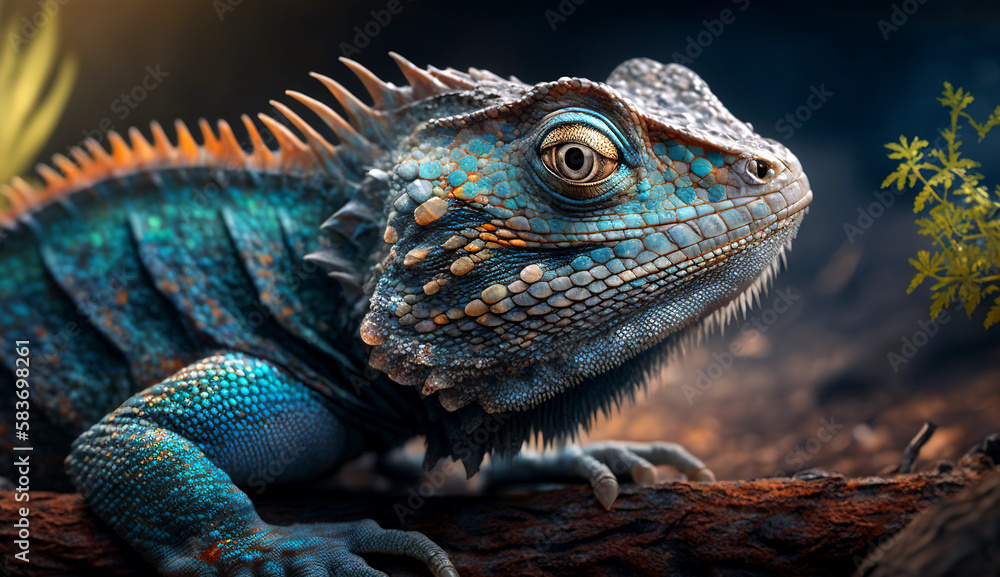 Fototapeta premium portrait closeup green iguana dragon