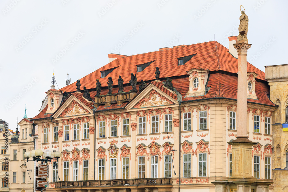 Facade of the house of classical European architecture of the old cozy tourist city. Background Facade of the house of classical European architecture of the old cozy tourist city. Background