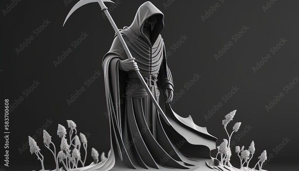 skull grim reaper, digital art illustration, Generative AI skull grim reaper, digital art illustration, Generative AI