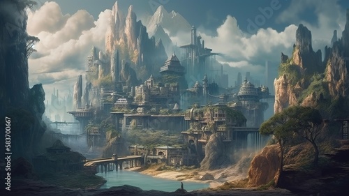 Cities Fantasy Backdrop, Concept Art, CG Artwork, Realistic Illustration with Generative AI  © YandiDesigns
