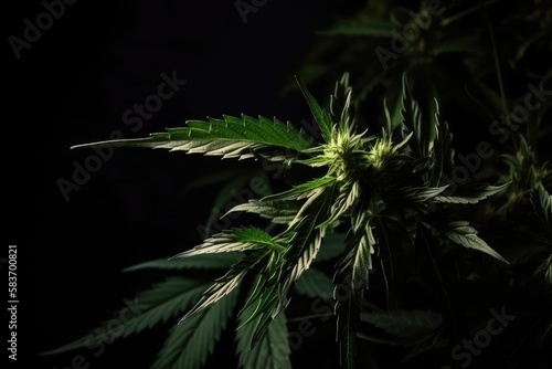 Cannabis plant detail on dark background Generative AI